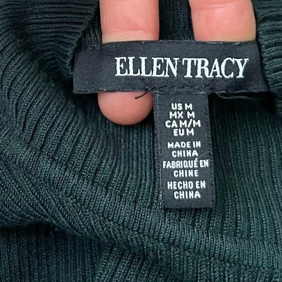 Ellen Tracy Size M Dark Ribbed Knit Mock Neck Sweater Old Money Preppy 90s Y2K - Picture 4 of 8